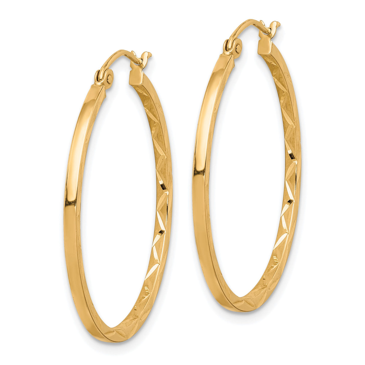 10k Yellow Gold Hoop Earrings with High Polish Finish and Diamond Cut Detailing