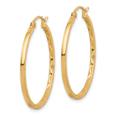 10k Yellow Gold Hoop Earrings with High Polish Finish and Diamond Cut Detailing