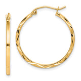 10k Yellow Gold Hoop Earrings, Diamond Cut Twist Design, Polished Lightweight Style for Women