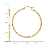 10k Yellow Gold Hoop Earrings, Twisted Diamond Cut Design, Lightweight Classic Style