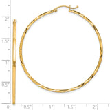 10k Yellow Gold Twisted Hoop Earrings with Diamond Cut and Polished Finish for Women
