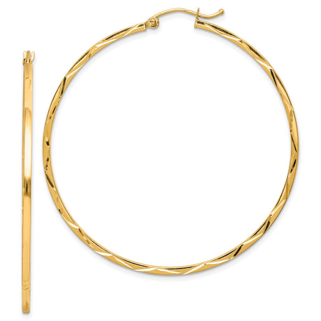 10k Yellow Gold Twisted Hoop Earrings with Diamond Cut and Polished Finish for Women