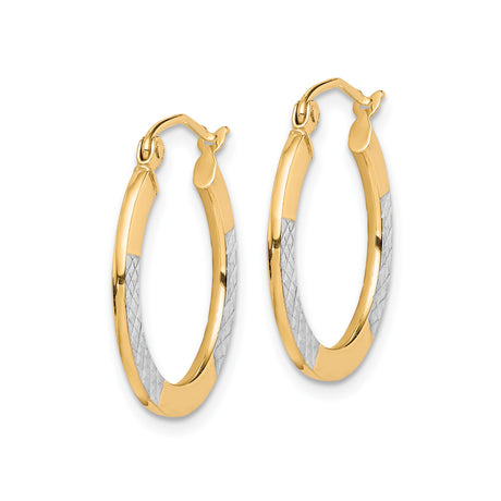 10k Yellow Gold Hoop Earrings, Diamond-Cut Textured Two-Tone Round Design for Women
