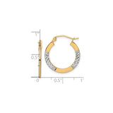 10k Yellow Gold Hoop Earrings, Diamond-Cut Textured Two-Tone Round Design for Women