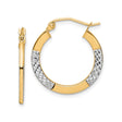 10k Yellow Gold Hoop Earrings, Diamond-Cut Textured Two-Tone Round Design for Women