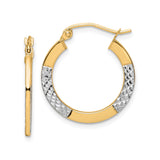 10k Yellow Gold Hoop Earrings, Diamond-Cut Textured Two-Tone Round Design for Women