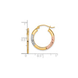 10k Yellow Gold Hoop Earrings, Diamond Cut Tri-Color with Rose Gold and Rhodium Accents