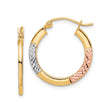 10k Yellow Gold Hoop Earrings, Diamond Cut Tri-Color with Rose Gold and Rhodium Accents