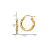 10k Yellow Gold Hoop Earrings with Diamond Cut Floral Pattern, Lightweight Round Design