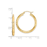 10k Yellow Gold Hoop Earrings, Diamond Cut Round Design with Textured Finish