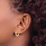 10k Yellow Gold Hoop Earrings, Textured Ribbed Round Lightweight Hollow Design
