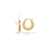 10k Yellow Gold Hoop Earrings, Textured Ribbed Round Lightweight Hollow Design