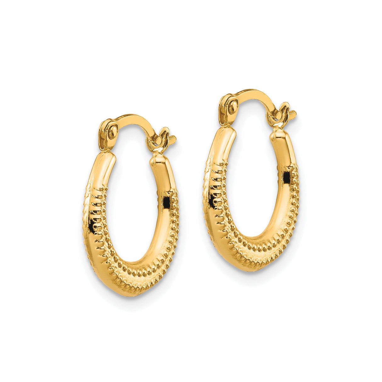 10k Yellow Gold Teardrop Hoop Earrings, Textured Beaded Design, Latch-Back Closure, Lightweight Vintage Style