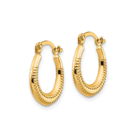10k Yellow Gold Teardrop Hoop Earrings, Textured Beaded Design, Latch-Back Closure, Lightweight Vintage Style