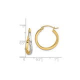 10k Yellow Gold Twist Hoop Earrings, Diamond Cut Two-Tone Rhodium Design for Women