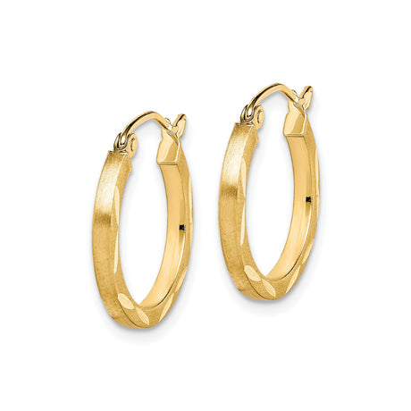 10k Yellow Gold Hoop Earrings with Satin and Polished Finish, Lightweight Classic Style for Women