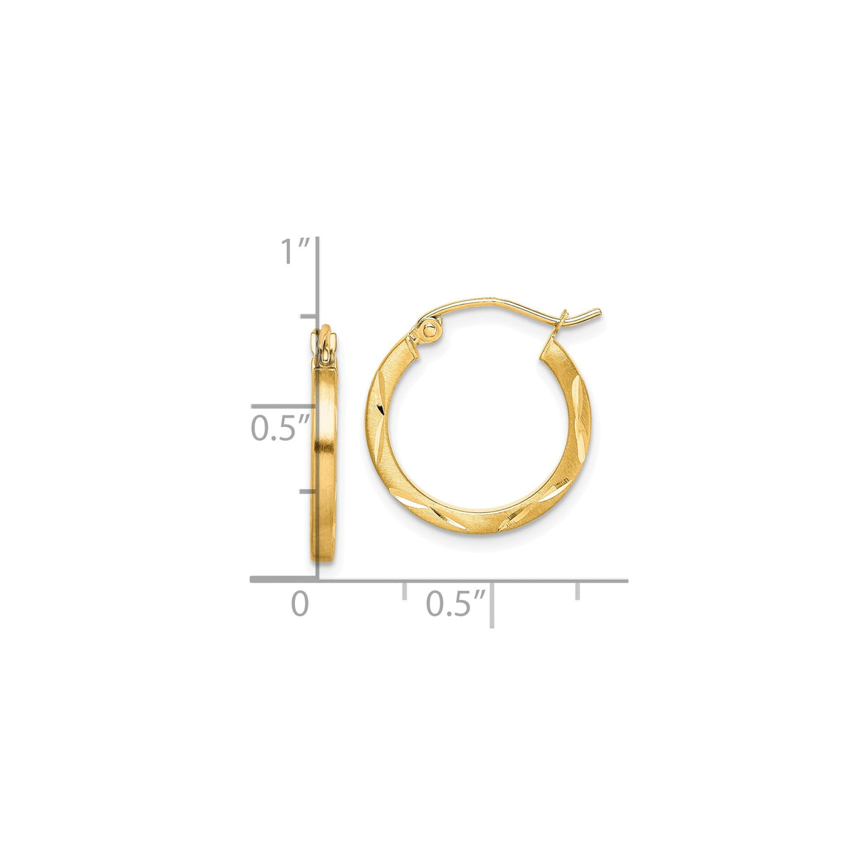 10k Yellow Gold Hoop Earrings with Satin and Polished Finish, Lightweight Classic Style for Women