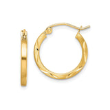 10k Yellow Gold Hoop Earrings with Satin and Polished Finish, Lightweight Classic Style for Women