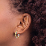 10k Yellow Gold Hoop Earrings with Intertwined Two-Tone Crossover Design for Women