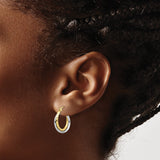 10k Two-Tone Gold Hoop Earrings with Hammered Finish, Lightweight Round Design for Women