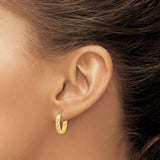 10k Yellow Gold Oval Hoop Earrings, Diamond Cut Textured Design, Lightweight with Latch Back Closure
