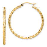 10k Yellow Gold Hoop Earrings, Twisted Braided Design, Lightweight Medium Size for Women