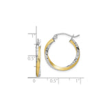 10k Yellow Gold Twisted Hoop Earrings, Two Tone Rhodium Plated, Diamond Cut, Medium Lightweight Hoops