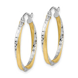 10k Yellow Gold Hoop Earrings, Twisted Two-Tone Polished Textured Design for Women