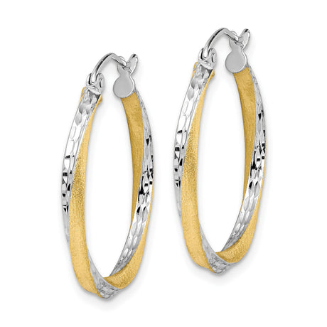 10k Yellow Gold Hoop Earrings, Twisted Two-Tone Polished Textured Design for Women
