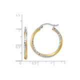 10k Yellow Gold Hoop Earrings, Twisted Two-Tone Polished Textured Design for Women