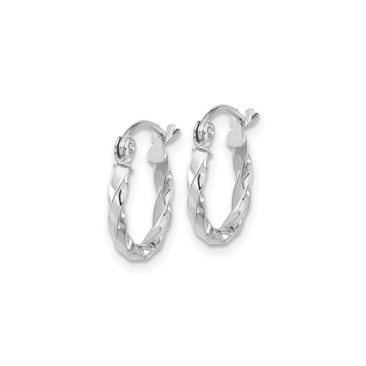 10k White Gold Hoop Earrings with Polished Twisted Design, Lightweight Latch Back Hoops for Women
