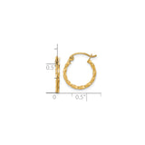 10k Yellow Gold Twisted Hoop Earrings, Polished Textured Round Hoops for Women