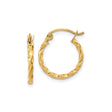 10k Yellow Gold Twisted Hoop Earrings, Polished Textured Round Hoops for Women