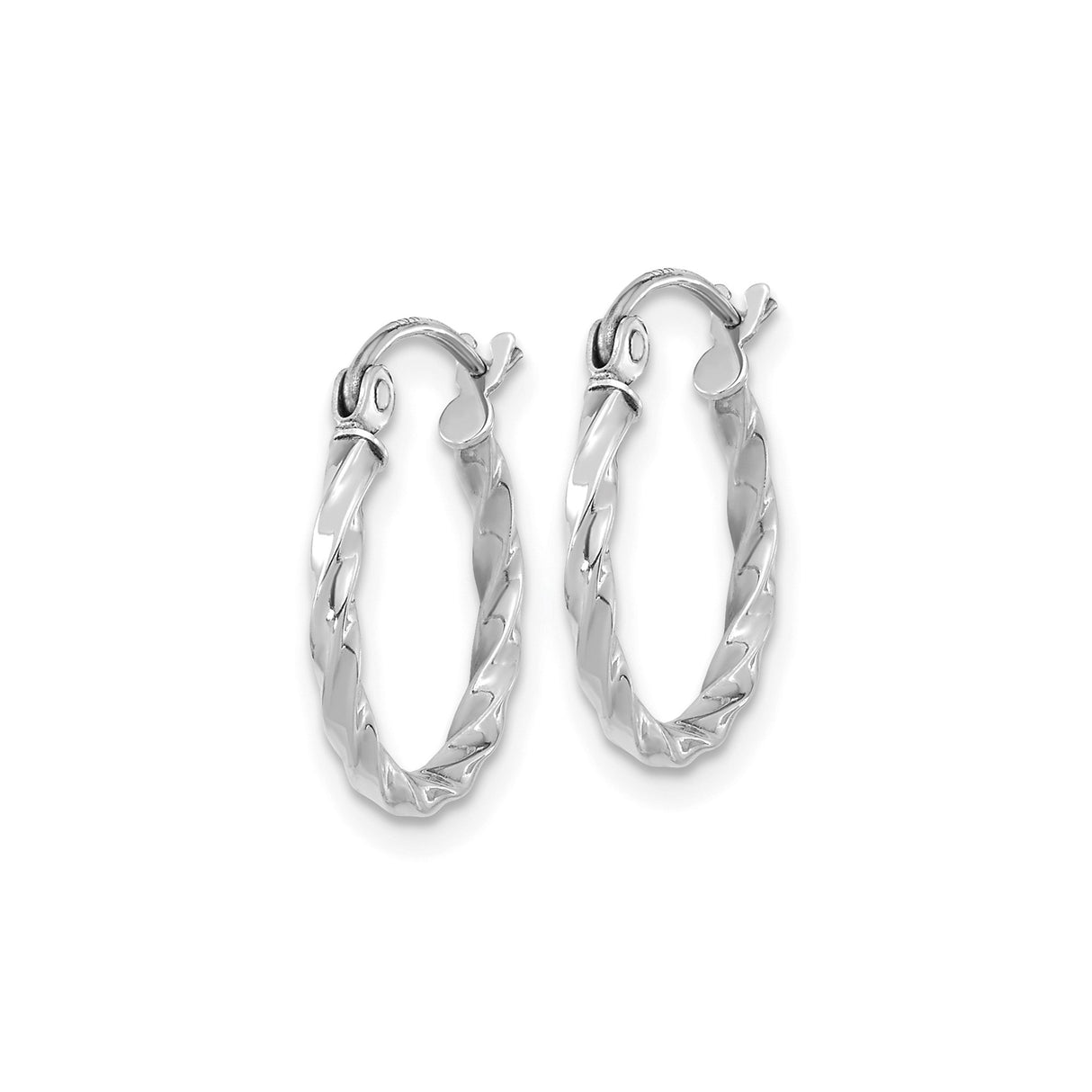 10k White Gold Hoop Earrings, Twisted Polished Rope Style, Lightweight Modern Design for Women