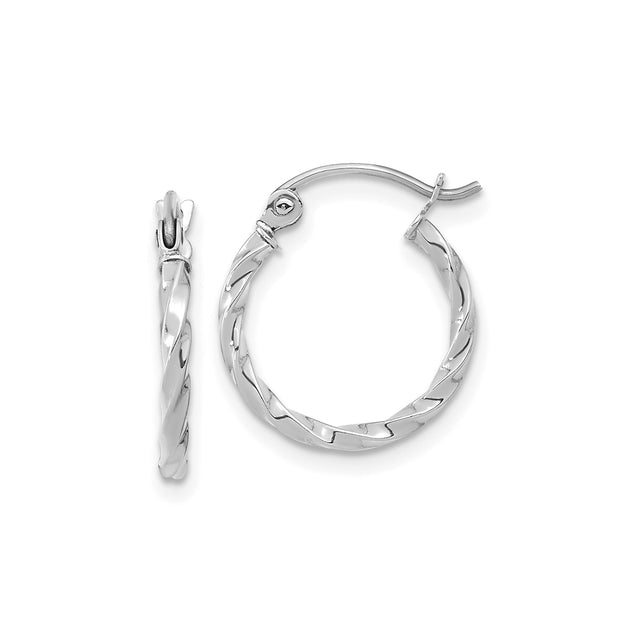 10k White Gold Hoop Earrings, Twisted Polished Rope Style, Lightweight Modern Design for Women