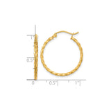 10k Yellow Gold Twisted Hoop Earrings with Diamond Cut Detail, Lightweight Polished Design