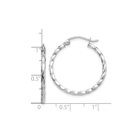 10k White Gold Twisted Hoop Earrings, Polished Rope Style, Lightweight Minimalist Design