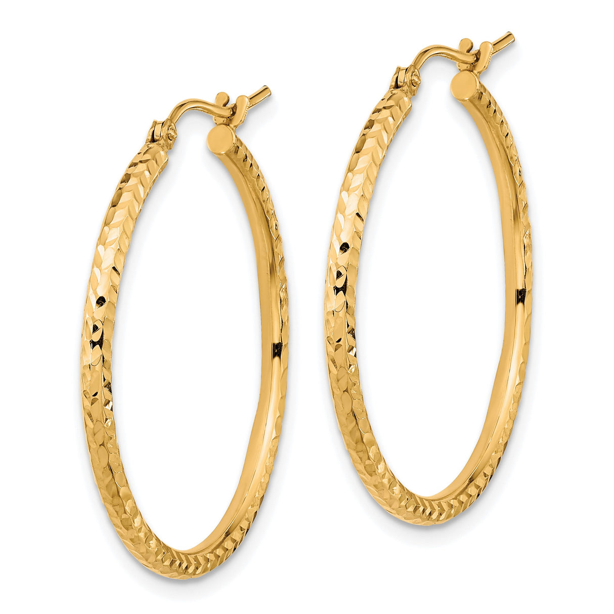 10k Yellow Gold Hoop Earrings, Hammered Diamond-Cut Round Tube with Textured Finish