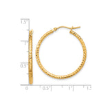 10k Yellow Gold Hoop Earrings, Hammered Diamond-Cut Round Tube with Textured Finish
