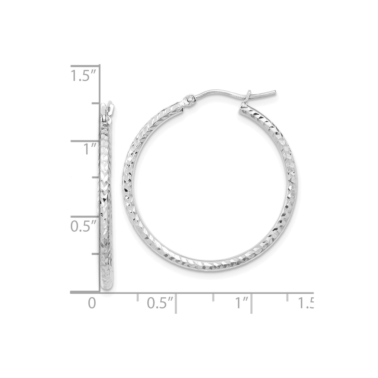 10k White Gold Hoop Earrings, Diamond Cut Round Tube with Textured Finish