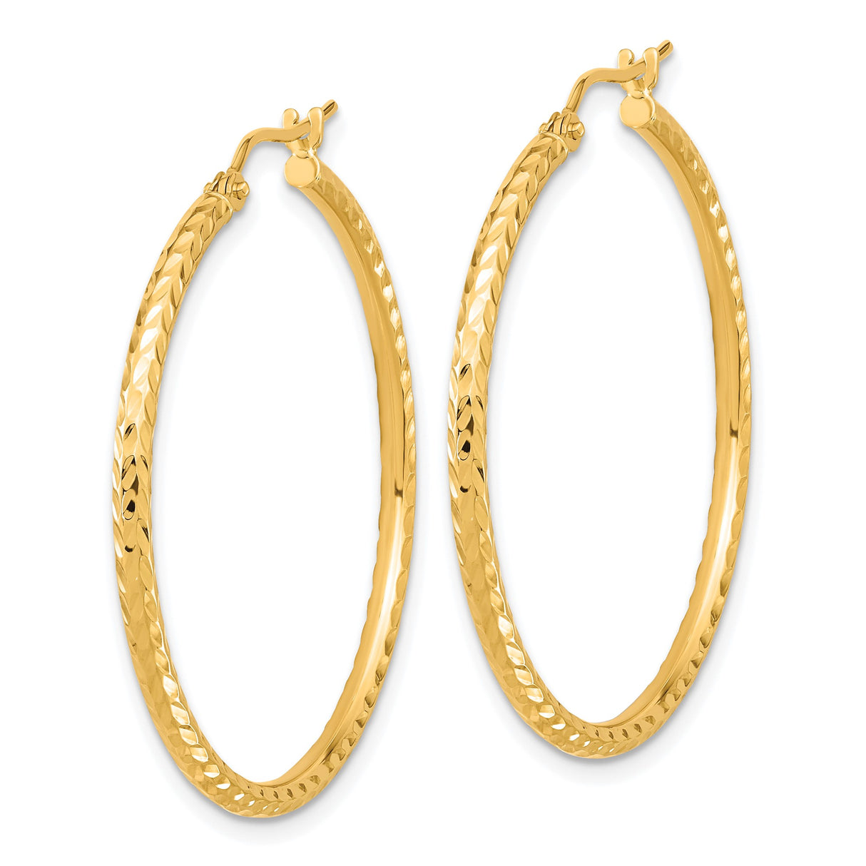 10k Yellow Gold Hoop Earrings, Diamond-Cut Textured Finish, Classic Round Tube Design