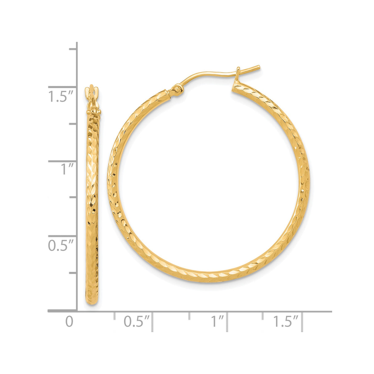 10k Yellow Gold Hoop Earrings, Diamond-Cut Textured Finish, Classic Round Tube Design