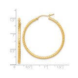 10k Yellow Gold Hoop Earrings, Diamond-Cut Textured Finish, Classic Round Tube Design