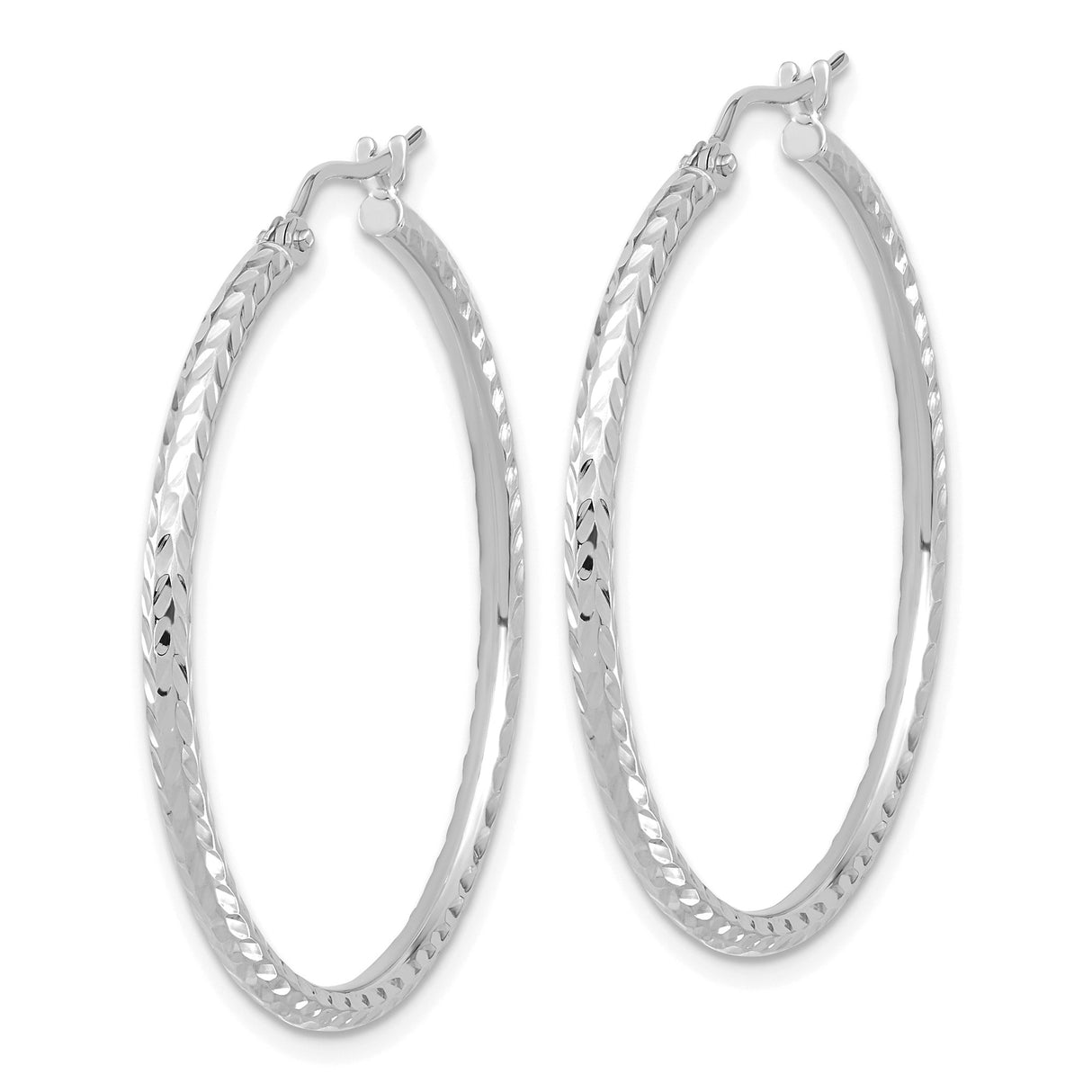 10k White Gold Hoop Earrings, Diamond-Cut Round Tube Design with Polished Finish