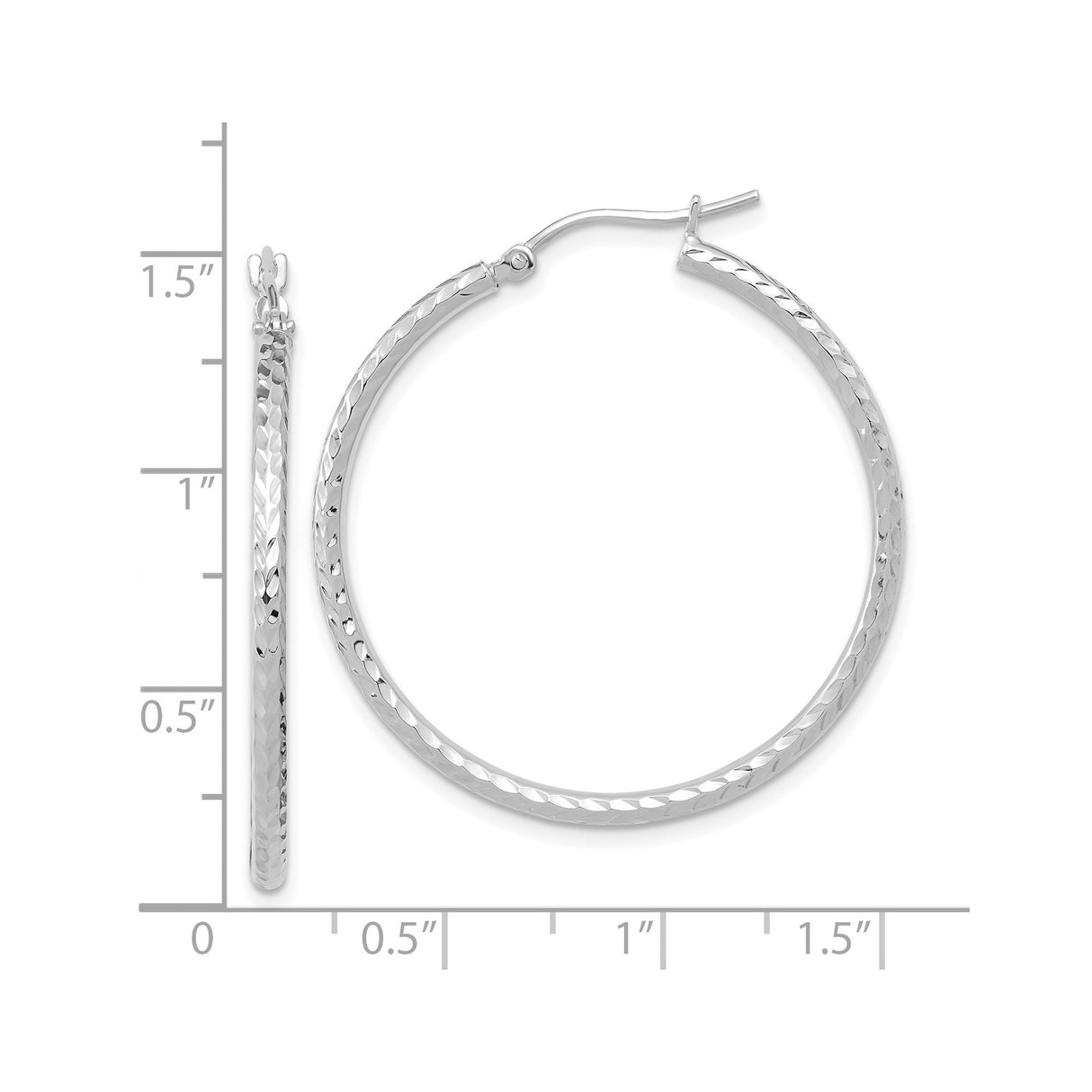 10k White Gold Hoop Earrings, Diamond-Cut Round Tube Design with Polished Finish
