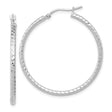 10k White Gold Hoop Earrings, Diamond-Cut Round Tube Design with Polished Finish