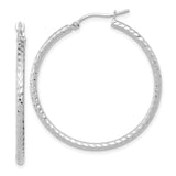 10k White Gold Hoop Earrings, Diamond-Cut Round Tube Design with Polished Finish