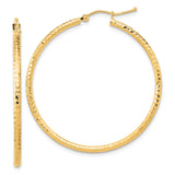 10k Yellow Gold Hoop Earrings with Diamond-Cut Textured Finish, Classic Round Design