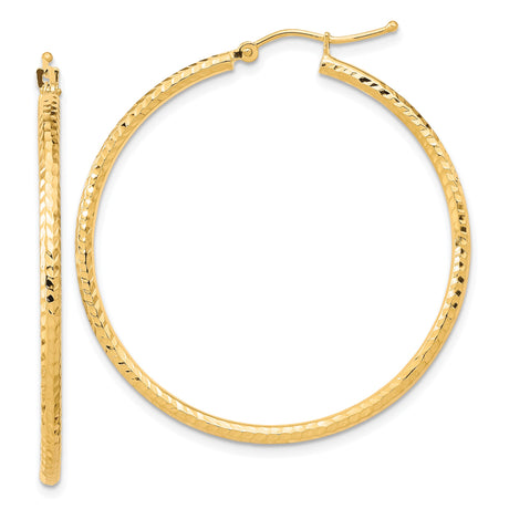 10k Yellow Gold Hoop Earrings with Diamond-Cut Textured Finish, Classic Round Design