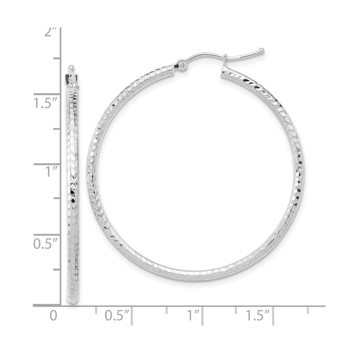 10k White Gold Hoop Earrings, Diamond Cut Textured Round Tube Design for Women